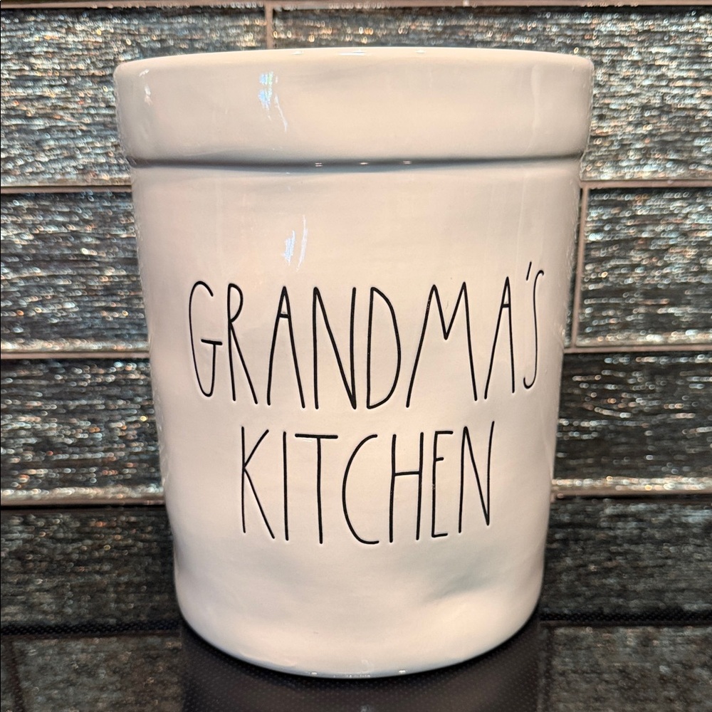 Rae Dunn 'Grandma's Kitchen' Utensil Holder Large Crock Jar Ceramic Pottery